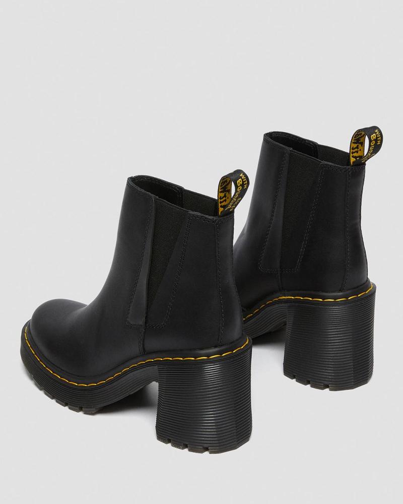 Botas de Tacon Dr Martens Spence Cuero Flared Heel Mujer Negros | MX 625SGL